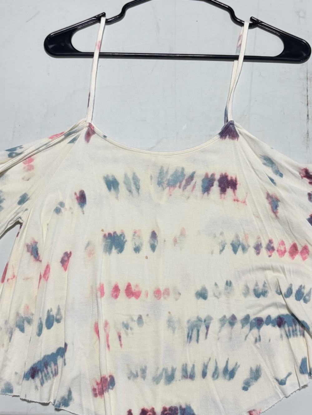 Tie-Dye Off-Shoulder Spaghetti Strap Women’s Top - White with Pink & Blue